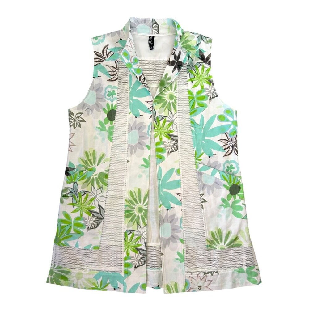 Berek Women's XL Floral Sleeveless Vest With Mesh Panels